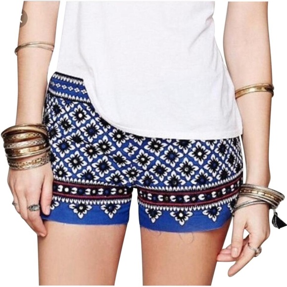 Free People Pants - Free people one blue embroidered shorts